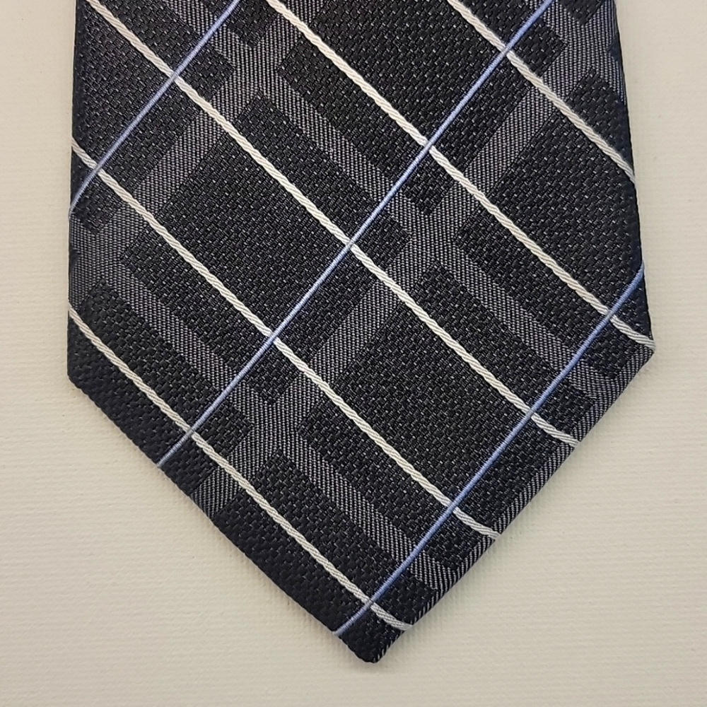 Michael Kors Men's Silk Necktie Black White Blue Checkered 58" x 3.25"